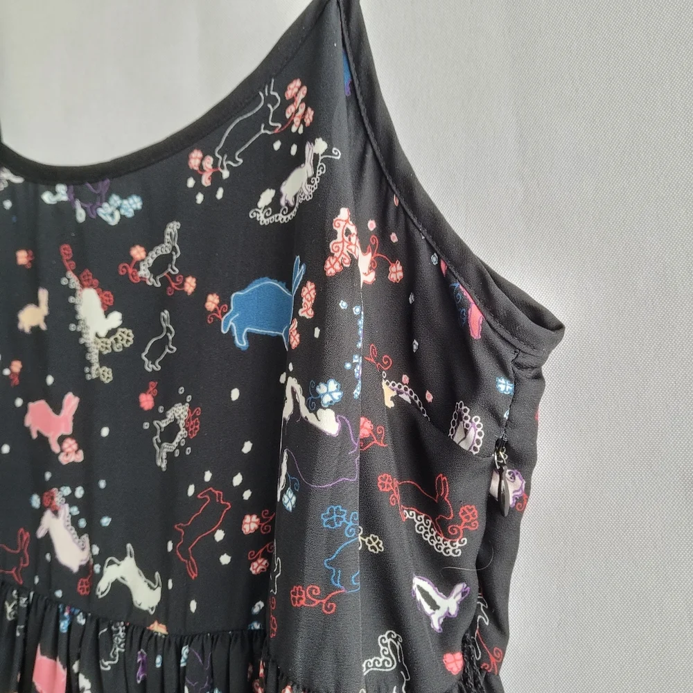 Erin Fetherston Target Slip Babydoll Dress Juniors 9 Black Novelty Flare Rabbit - Picture 7 of 13